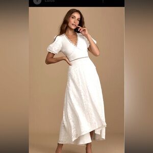 Lulus White lace high low midi dress size XS